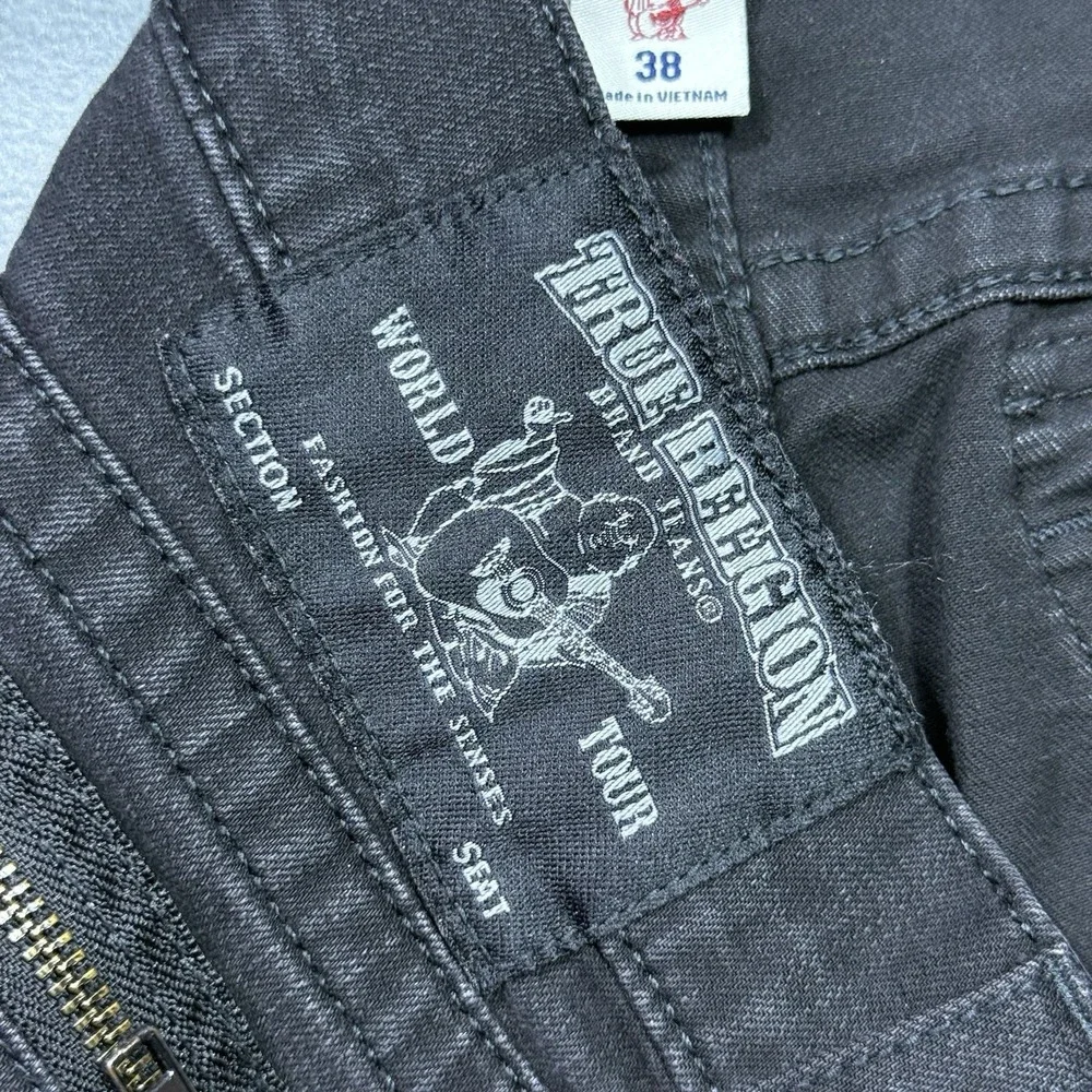 True Religion Jeans Mens 38x33 Black Moto Stretch Denim Tapered Retro Biker Y2K